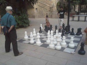 lifesize chess board in Raval, Barcelona